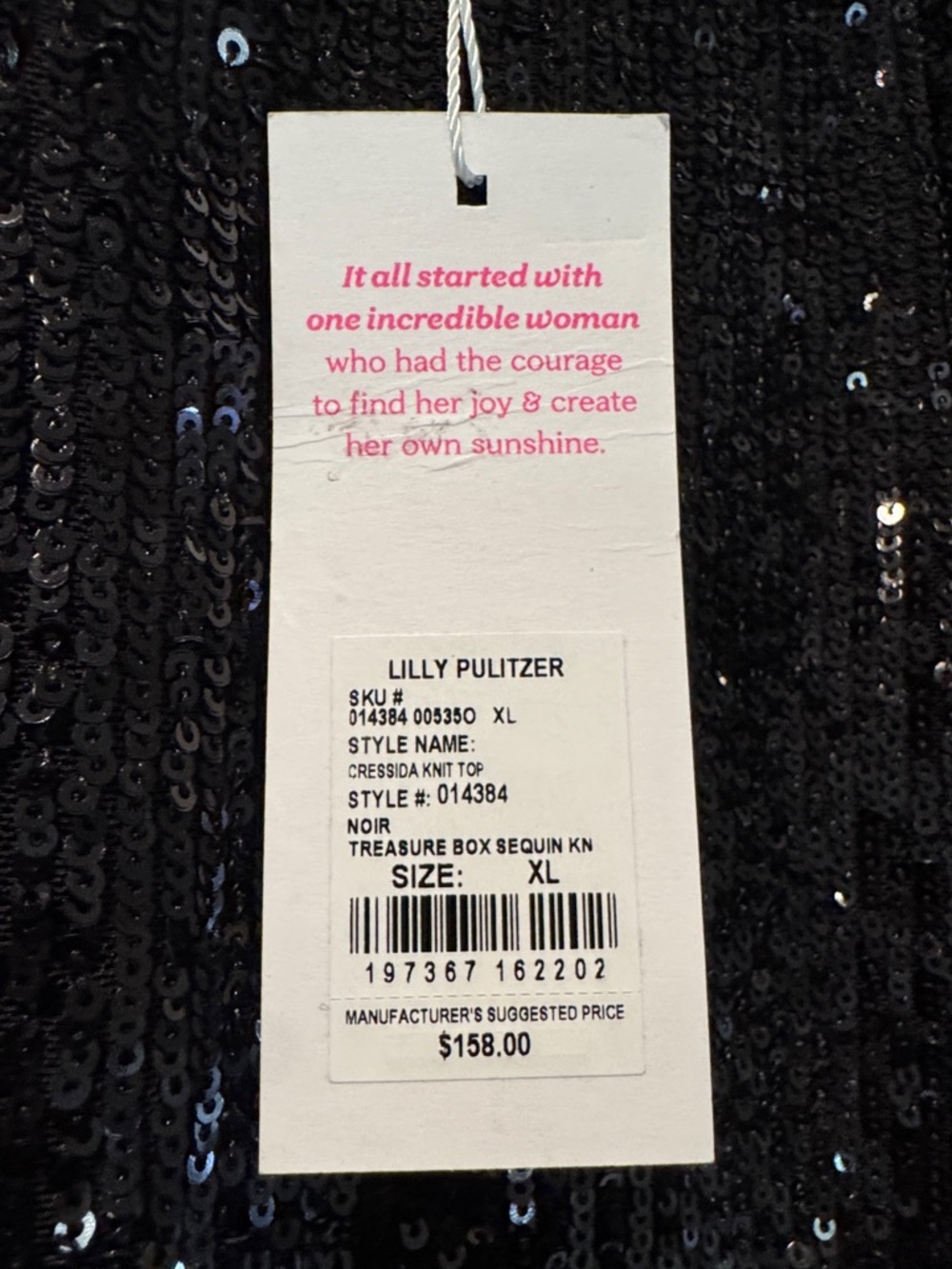 NEW Lilly Pulitzer Black Sequin Puff-Sleeve Top- XL - Picture 4 of 8